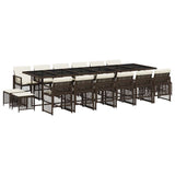 17 Piece Garden Dining Set with Cushions Brown Poly Rattan 3210825