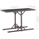 Garden Table Brown 110x53x72 cm Glass and Poly Rattan 46453