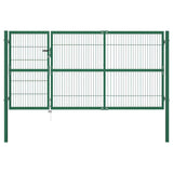 Garden Fence Gate with Posts 350x140 cm Steel Green 142571