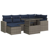 7 Piece Garden Sofa Set with Cushions Grey Poly Rattan Acacia 3326352