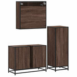 3 Piece Bathroom Furniture Set Brown Oak Engineered Wood 3301064