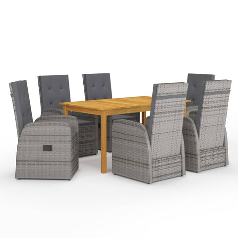 ZNTS 7 Piece Garden Dining Set with Cushions Grey Poly Rattan 3095279