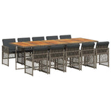11 Piece Garden Dining Set with Cushions Grey Poly Rattan 3210758