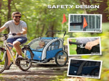 2 Seat Bike Trailer with 5 Point Harness, Baby Bike Stroller with Safety Flag, Reflectors, for 18 T3398P348586