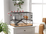 Gerbil Cage Dwarf Hamster Cage, with Deep Glass Bottom, Tunnels, Hut, Exercise Wheel, 60 x 40 x 57cm T3398P350094