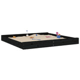 Sandbox with Seats Black Square Solid Wood Pine 825048