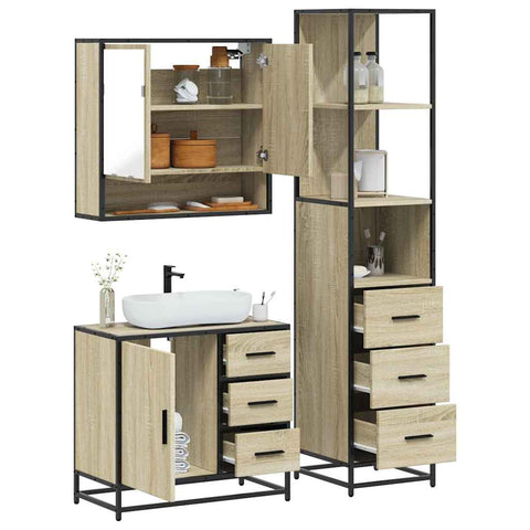 ZNTS 3 Piece Bathroom Furniture Set Sonoma Oak Engineered Wood 3301166