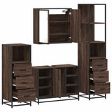 4 Piece Bathroom Furniture Set Brown Oak Engineered Wood 3301274