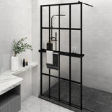 Walk-in Shower Wall with Shelf Black 118x190 cm ESG Glass&Aluminium 3185486