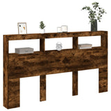 Headboard Cabinet with LED Smoked Oak 180x17x102 cm 839214