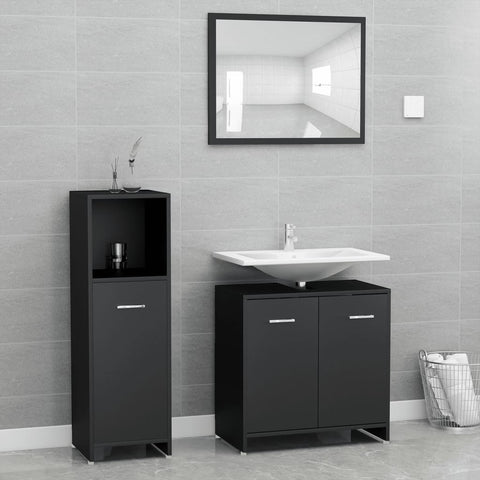 ZNTS 3 Piece Bathroom Furniture Set Black Engineered Wood 3056908