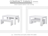Kitchen Dining Table and 2 Benches Set, Table and Chairs Set for Limited Space, White T3398P378040