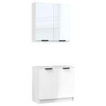 ZNTS 2 Piece Bathroom Cabinet Set High Gloss White Engineered Wood 3115864
