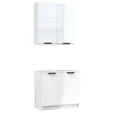 ZNTS 2 Piece Bathroom Cabinet Set High Gloss White Engineered Wood 3115864