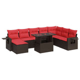 9 Piece Garden Sofa Set with Cushions Brown Poly Rattan Acacia 3327884
