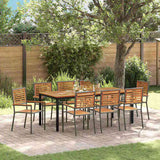 Garden Dining Set 9 pcs Grey and Natural Teak Poly Rattan 3365509