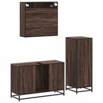 ZNTS 3 Piece Bathroom Furniture Set Brown Oak Engineered Wood 3300954