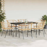 7 Piece Garden Dining Set Brown Poly Rattan Glass 3334496