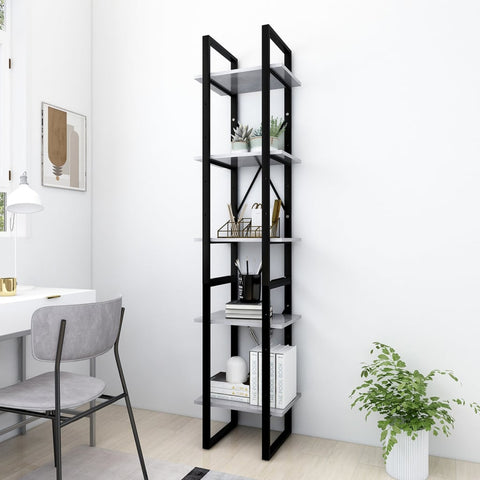 5-Tier Book Cabinet Concrete Grey 40x30x175 cm Engineered Wood 3081972