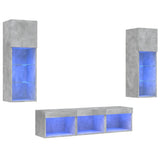 5 Piece TV Wall Units with LED Concrete Grey Engineered Wood 3216600