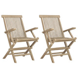 Folding Garden Chair Set of 2 Grey Solid teak wood Adjustable 362764