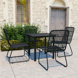 Dining Set Black Poly rattan, powder-coated steel, glass Regular 3060250