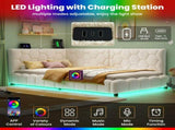 3ft Single Boucle Bed Frame Smart RGB LED Lights & Charging Station, Hexagon Tufted Headboard N652P500087W