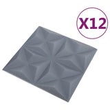 Wall Panels 12 pcs Origami Grey 50 x 50 cm XPS Foam 42046033