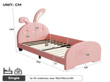 3ft Single Rabbit-Shaped Upholstered Bed Frame, Bunny Ear Headboard & Footboard Storage Pocket, Soft N652P412013P