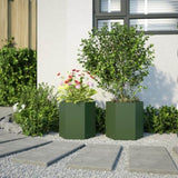 ZNTS Garden Planter 2 pcs Olive Green Hexagon 46x40x45 cm Steel 851115