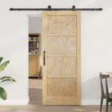 Sliding Door Natural and Black 83 x 202 cm Solid Pine Wood 3333364