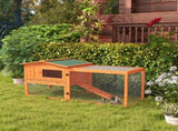 Rabbit Hutch with Run Wooden Guinea Pig Hutch Outdoor Bunny Cage Hide House with Sliding Tray, Hay T3398P350016