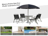6 Piece Garden Dining Set with Umbrella, Patio Sets with Parasol with 4 Folding Dining Chairs & T3398P314216