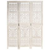 Hand carved 3-Panel Room Divider White 120x165 cm Solid Mango Wood 285330