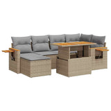 7 Piece Garden Sofa Set with Cushions Beige Poly Rattan Acacia 3327622