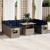 10 Piece Garden Sofa Set with Cushions Grey Poly Rattan Acacia 3327645