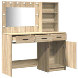 Dressing Table with Mirror Lights 2 pcs Brown Engineered Wood 3334265