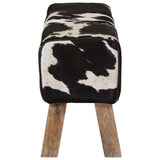 Bench 110 x 30 x 45 cm Real Leather Black and White 42042116
