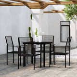 Dining Set Black Powder-Coated Steel, PVC hollow rattan, Glass 3099198