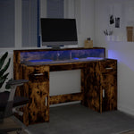 Desk with LED Lights Smoked Oak 140x55x91 cm Engineered Wood 3309424