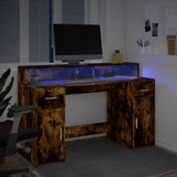 Desk with LED Lights Smoked Oak 140x55x91 cm Engineered Wood 3309424