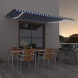 Manual Retractable Awning with LED 500x350 cm Blue and White 3069021