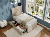3ft Single Upholstered Bed with Rivet Design and Charging Station, Two Storage Drawers, Adjustable N652P412012B