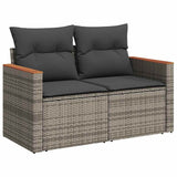 ZNTS 5 Piece Garden Sofa Set with Cushions Grey Poly Rattan Acacia 3327490