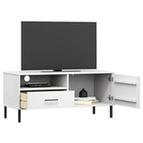 TV Cabinet with Metal Legs White Solid Wood Pine OSLO 351023