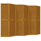 Room Divider 6 Panels Brown Solid Wood Paulownia 358825