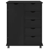 Rolling Cabinet Black 63.5 x 39 x 79 cm Solid Pine Wood 42028363