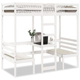 ZNTS Loft Bed Frame with Desk and Chairs White 90x190cm Solid Wood Pine 3308560