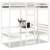 Loft Bed Frame with Desk and Chairs White 75x190cm Solid Wood Pine 3308563