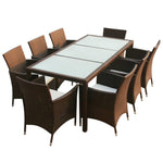 ZNTS 9 Piece Outdoor Dining Set with Cushions Poly Rattan Brown 43125